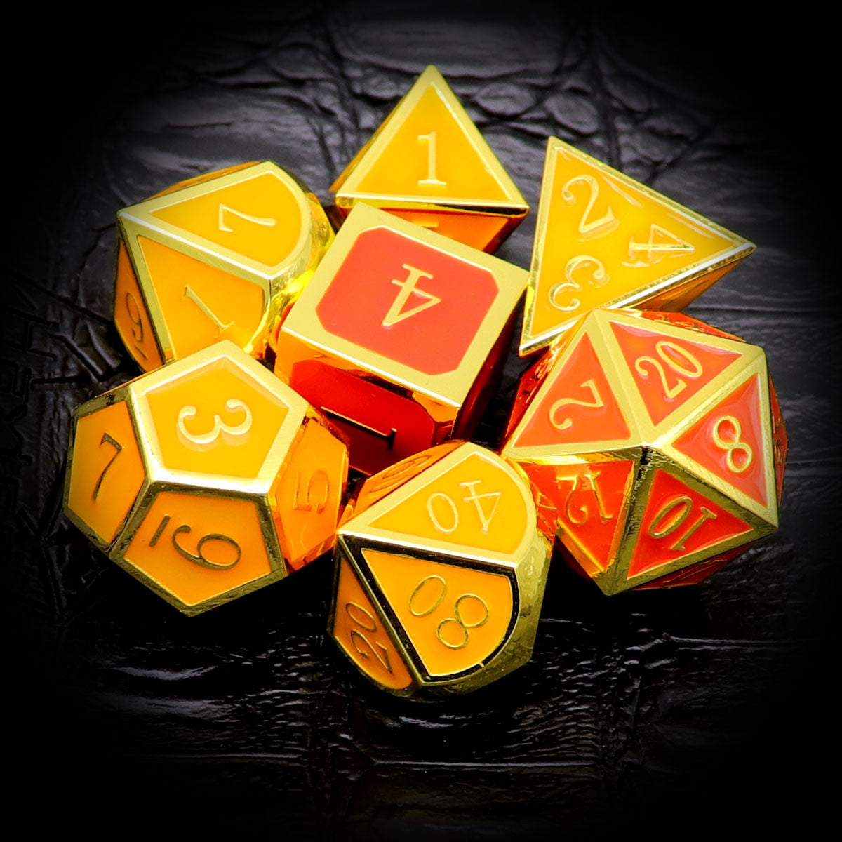 haxtec red yellow color changing metal dice set, metal dnd dice, rpg dice set