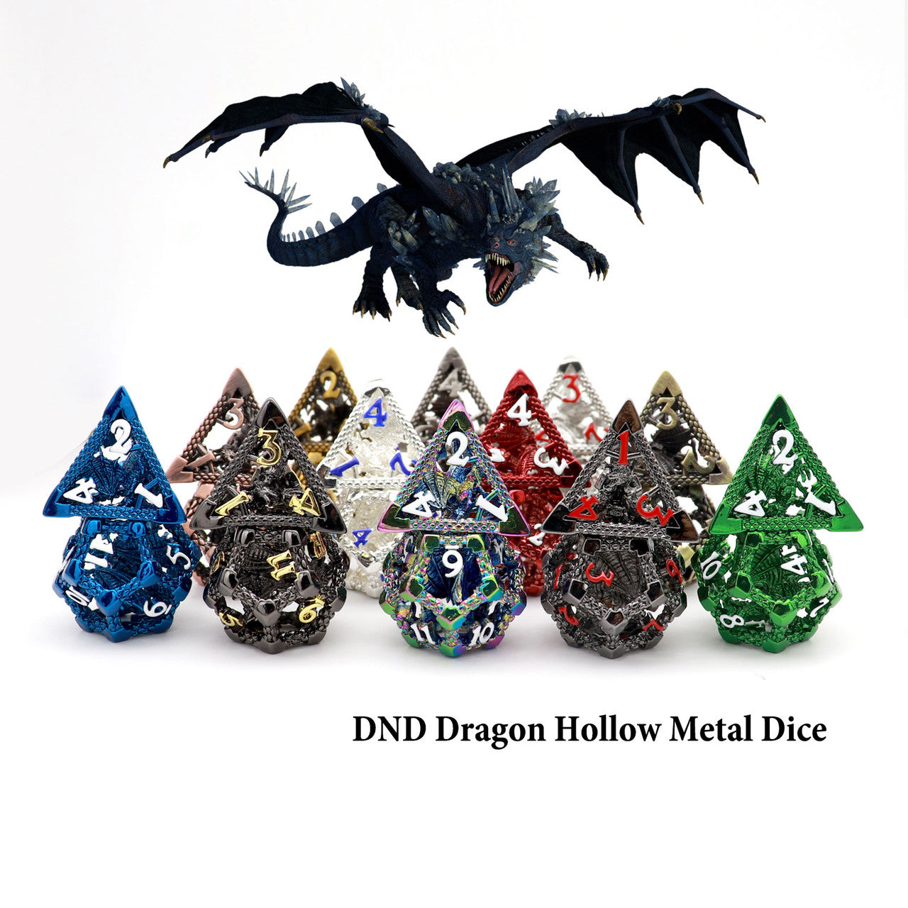 haxtec silver dragon hollow metal dnd dice set