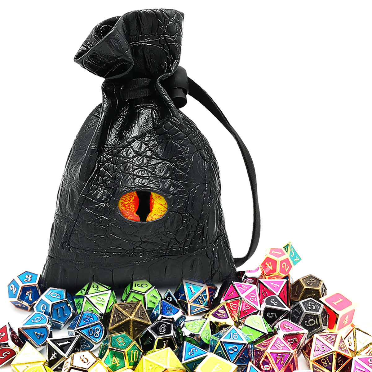 fire eye dice bag, dice bag, leather dice bag
