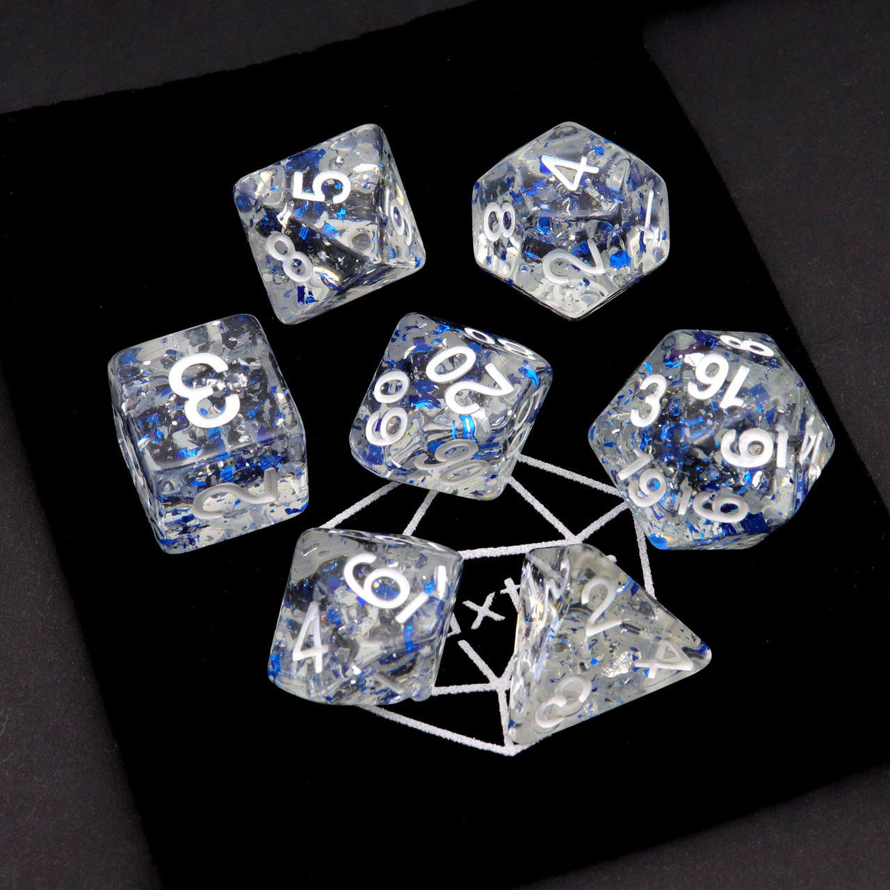 dnd dice, rpg dice, blue dice, dnd dice set, gold leaf dice, 