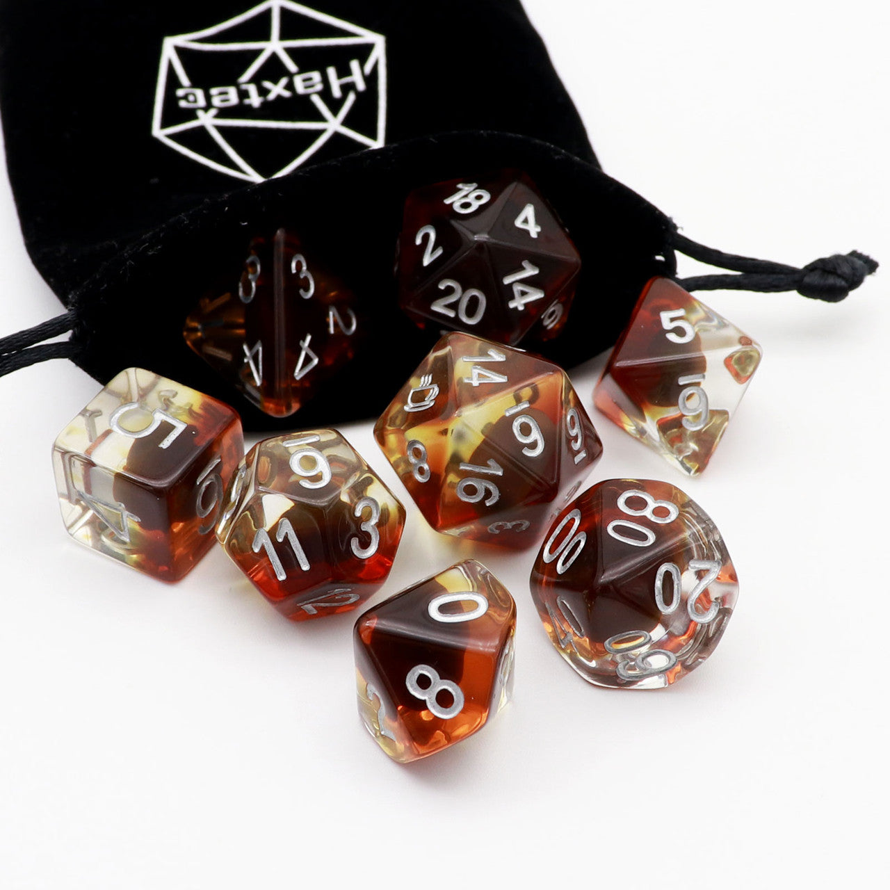 Haxtec 8PC Coffee DND Dice Set Americano Resin RPG Dice With Inclusions Special D20 Dice