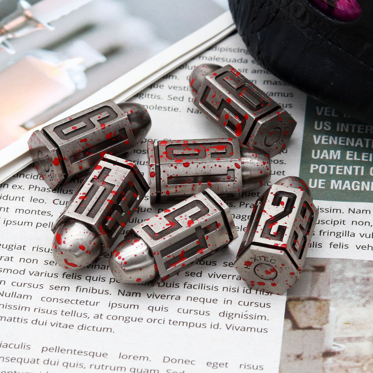Haxtec Bloodstained Bullet Metal D6 Dice Set Unique Metal 6 Sided Dice for Dungoens and Dragons RPG Gifts-Bloodstained Antiue Iron