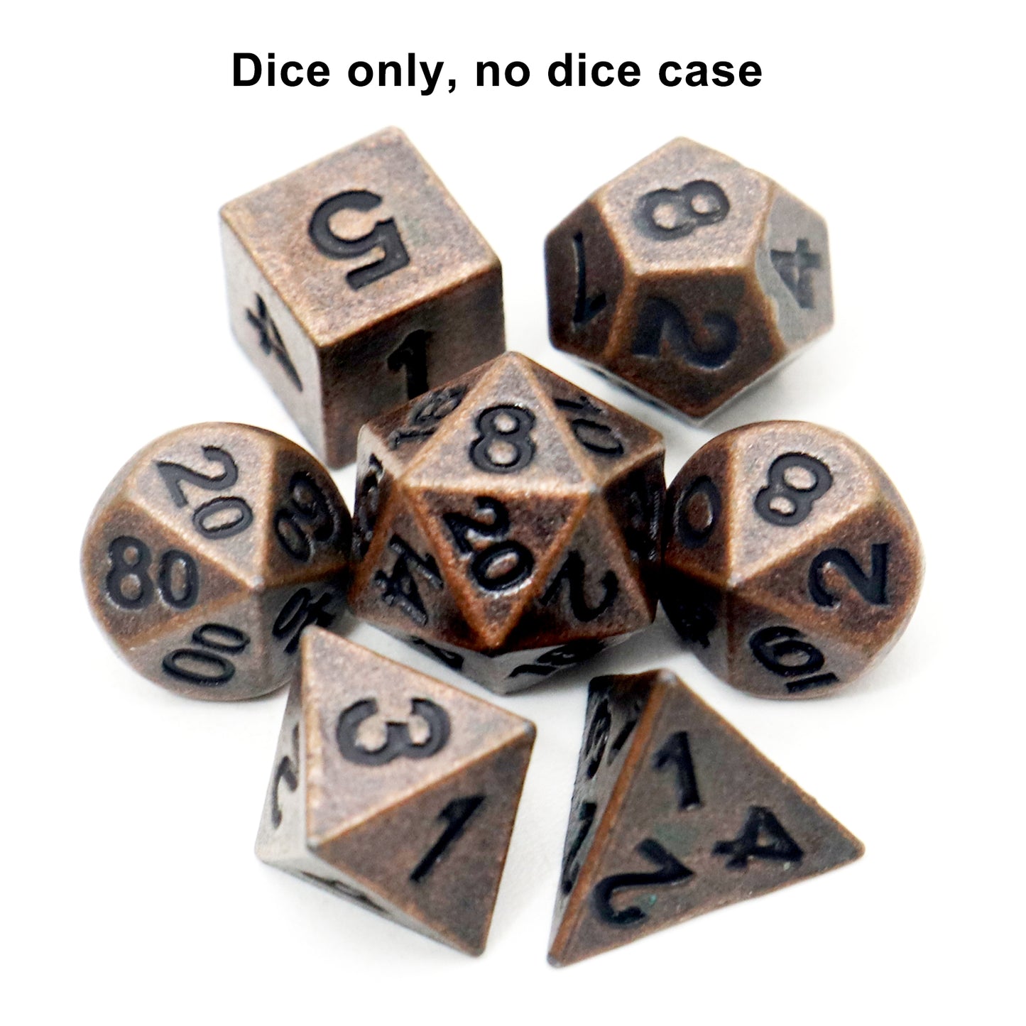Haxtec Mini Metal Dice Set D&D for DND Game with Metal Keychain Dice Case-Antique Copper