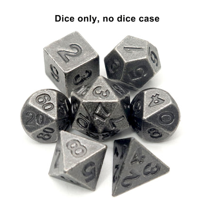 Haxtec Mini Metal Dice Set D&D for DND Game with Metal Keychain Dice Case-Antique Iron