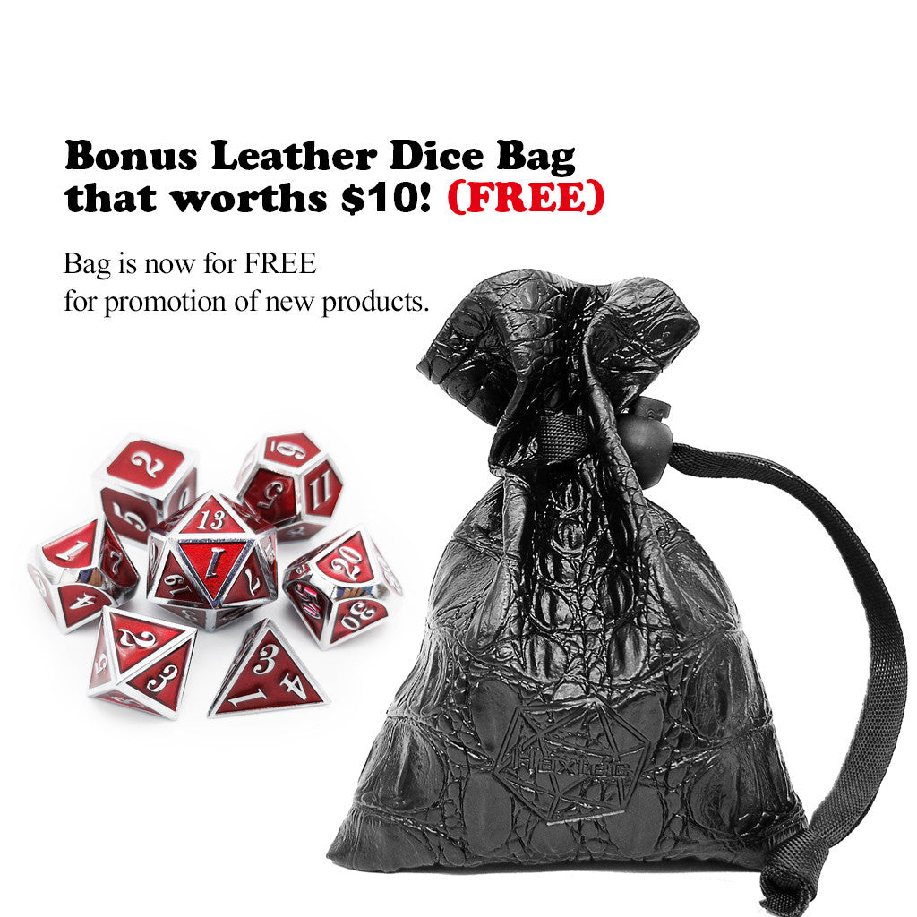haxtec metal dnd dice with leather dice bag, leather dice bag, dragon dice bag,
