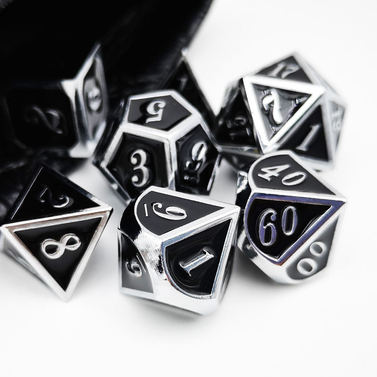 D&D Metal Dice Set for Dungeons and Dragons Game-Silver Black