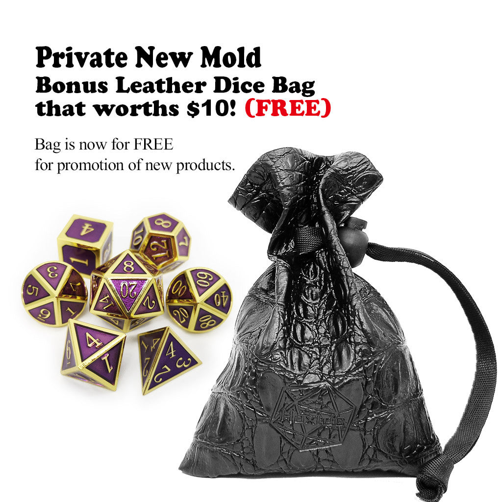 Haxtec metal dice set gold purple with protect bag