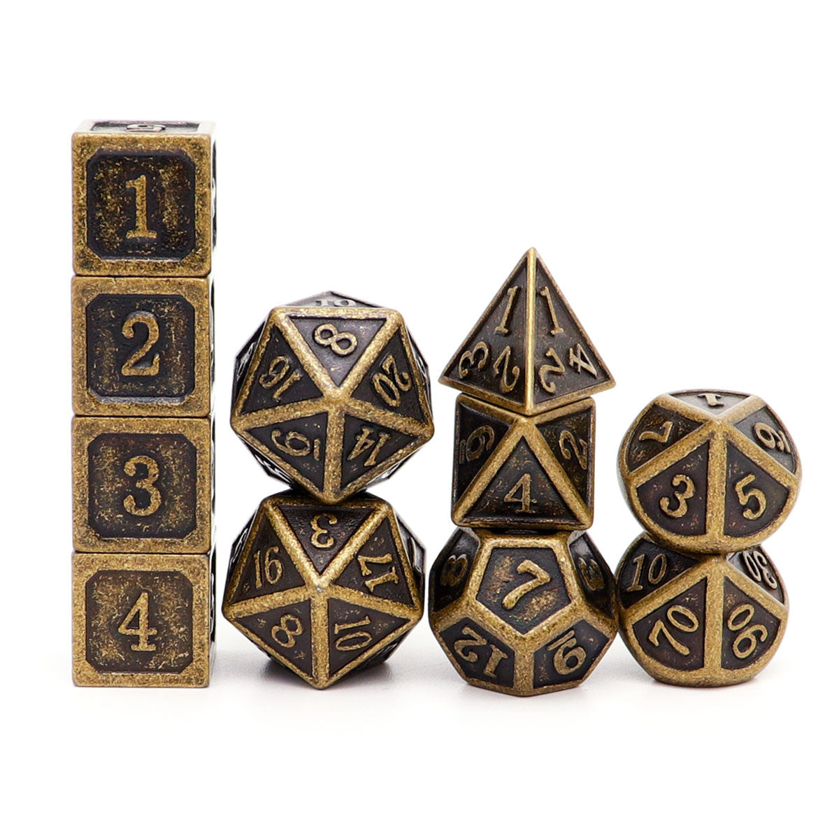 antique dice, metal dnd dice, dice set, bronze dice, metal dice, dnd dice, 11pcs dice