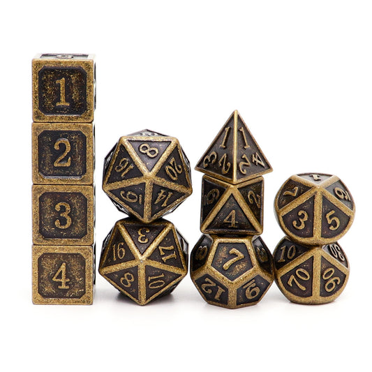 antique dice, metal dnd dice, dice set, bronze dice, metal dice, dnd dice, 11pcs dice