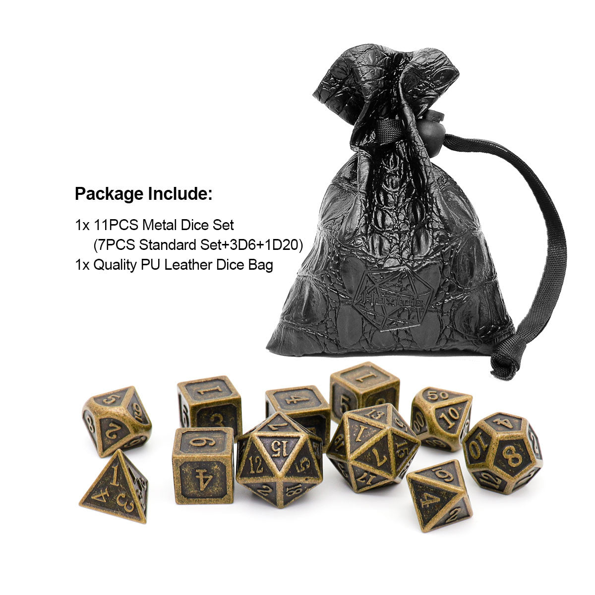Haxtec Antique Bronze Metal DND Dice Set11PCS with Extra D6 D20