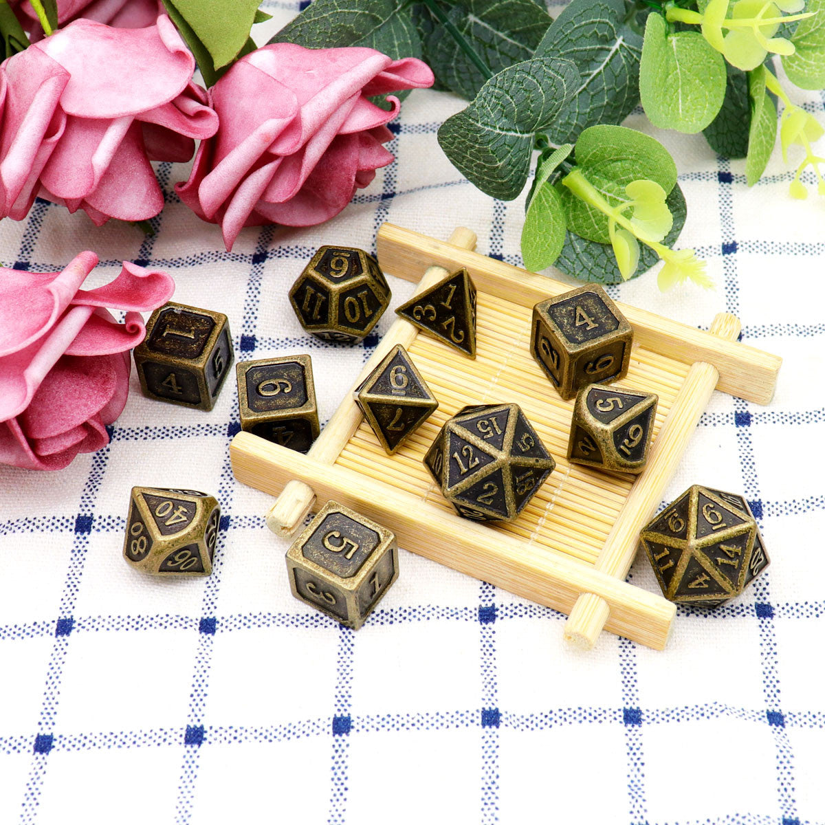 Haxtec Antique Bronze Metal DND Dice Set11PCS with Extra D6 D20
