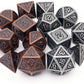 antique dice, metal dnd dice, dice set, copper dice, iron dice