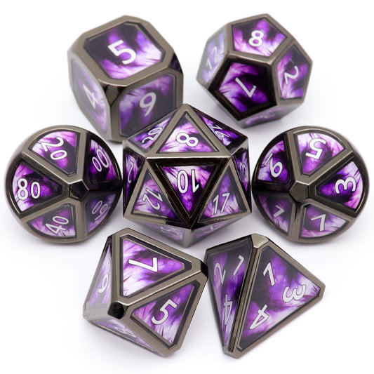purple metal dice, real scene dice, haxtec dice