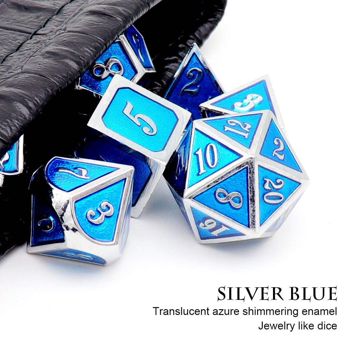 Silver Blue Metal DND Dice Set 7PCS Polyhedral RPG Dice-Haxtec Dice