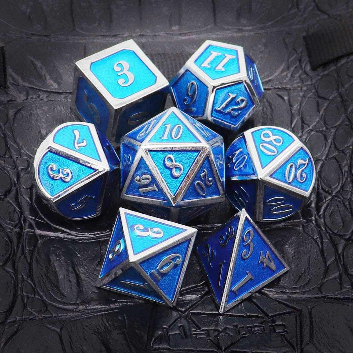 Metal Dice Set D&D for Dungeons and Dragons Game-Silver Blue