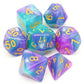 baby blue dice, purple blue dice set, glitter dice, dnd dice, dice set, blue dice, purple dice