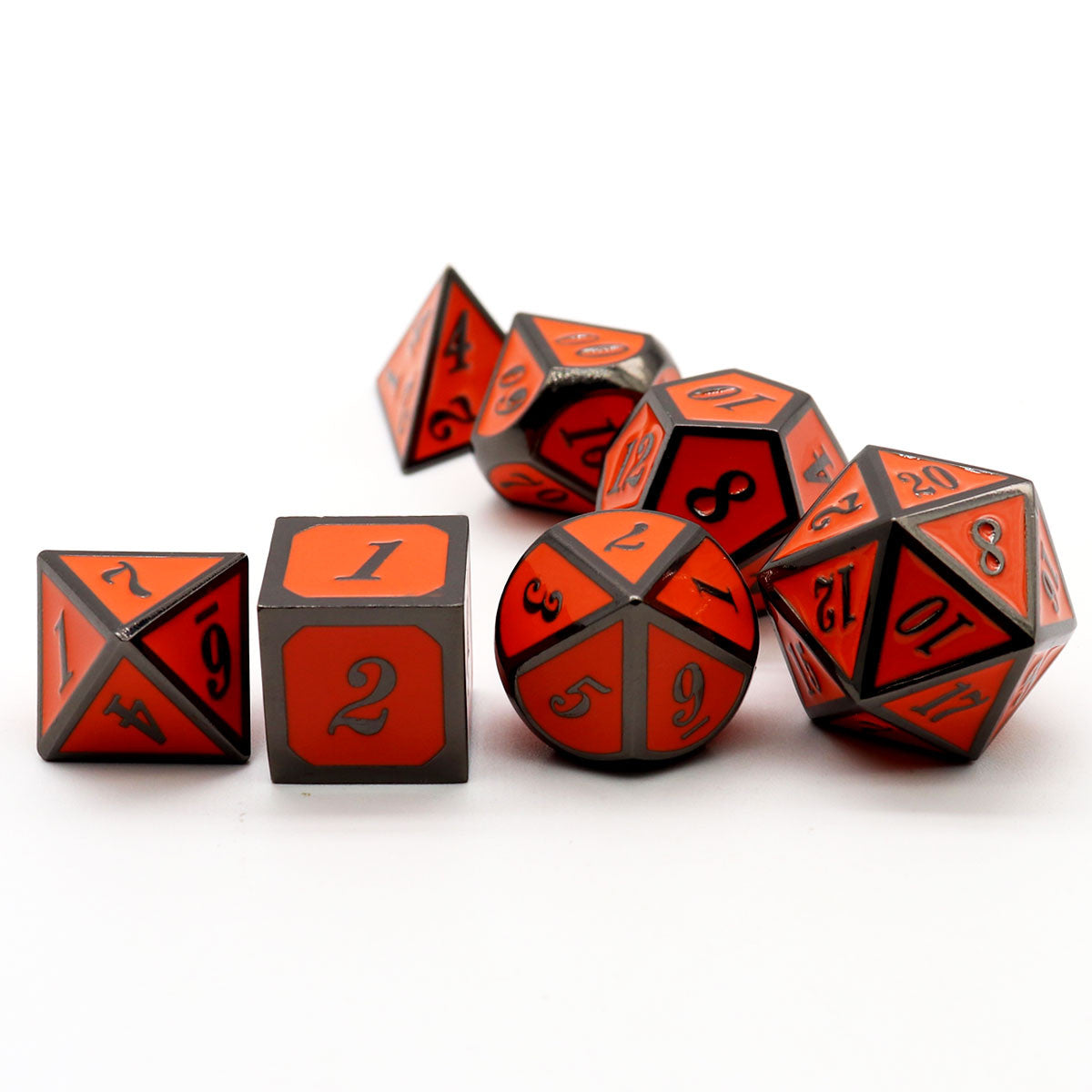 orange metal dice