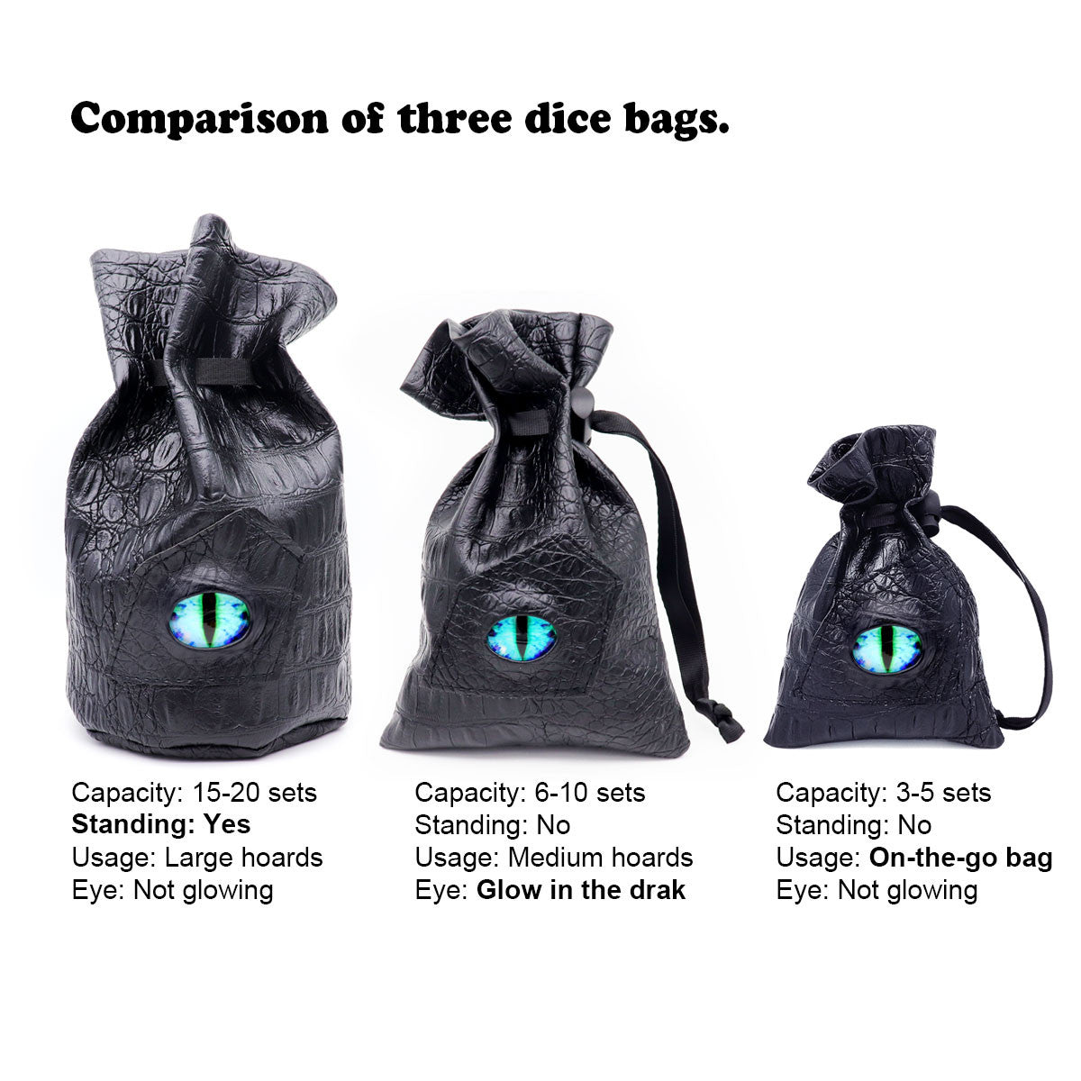 drgaon eye dice bag, leather dice bag, eye dice bag, drawstring dice bag, blue eye dice bag, blue eye