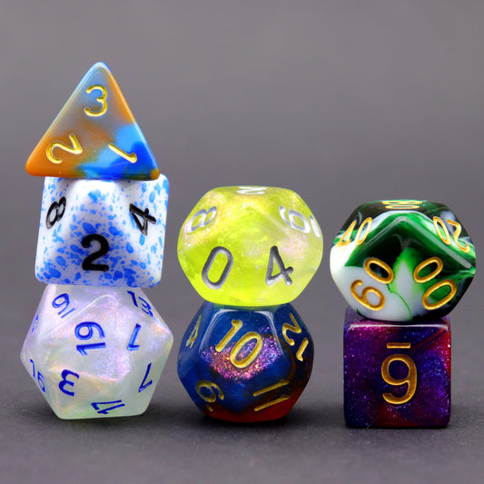 assorted dice, mystery dice, random dice, acryic dice, dice set, dnd dice set