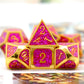 purple glitter dice, metal dice purple, pink metal dice, gold metal dice
