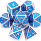 metal dice set silver blue, metal dnd dice blue, silver metal dice, metal dice set d&d, dd metal dice