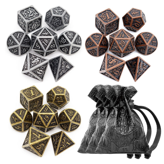web metal dnd dice set antique copper bronze silver iron grey dice